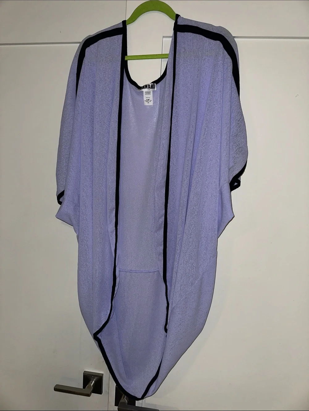 Lilac Open-Front Women's Kimono with Black Trim, or Swimsuit cover up, orSize:2X